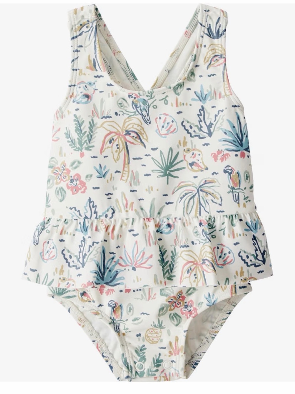 NWOT Little Planet Girl Kids White Floral Print Ruffle One-Piece Swimsuit